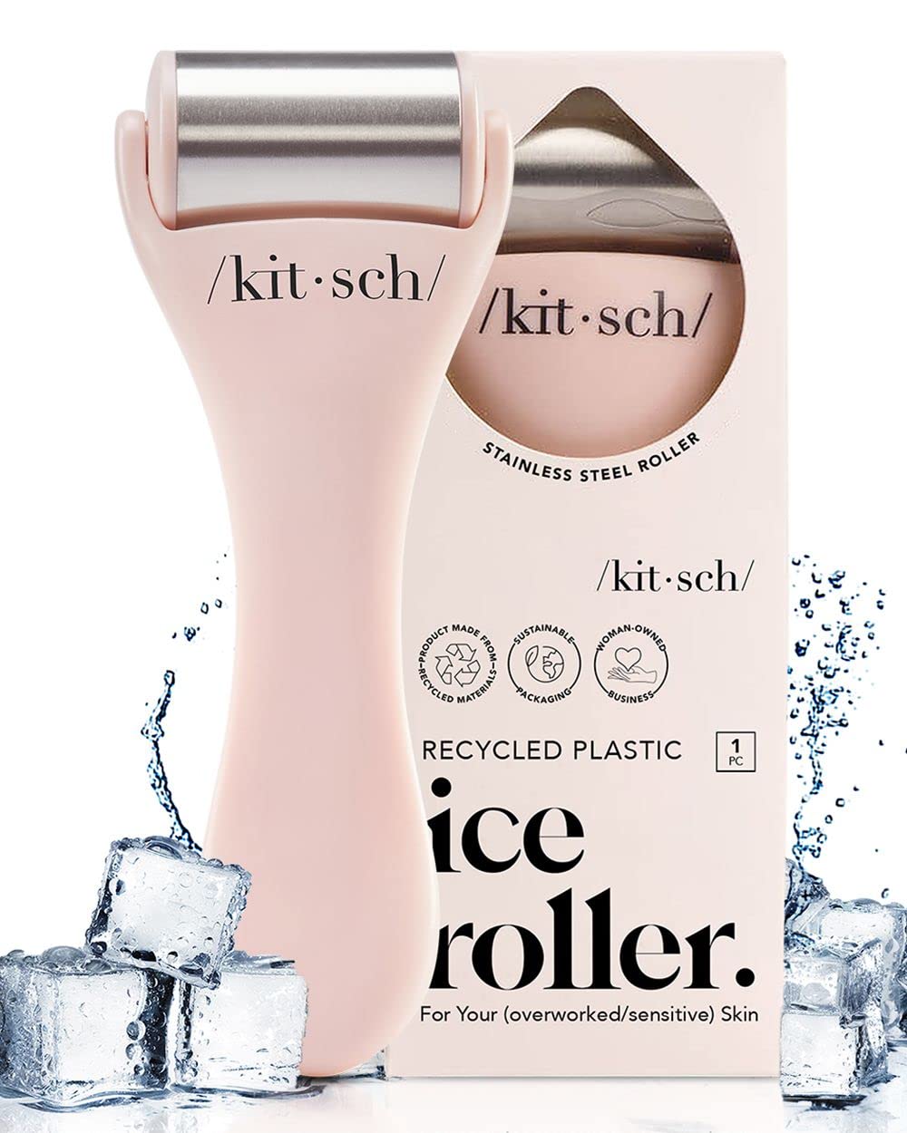 Kitsch Ice Roller for Face & Eye Puffiness, Cold Skin Care for Facial Lymphatic Drainage, Dark Circles & Migraine Relief, Self Tool for Wrinkles, Valentines Day Gifts for Women Face Massager (Pink)