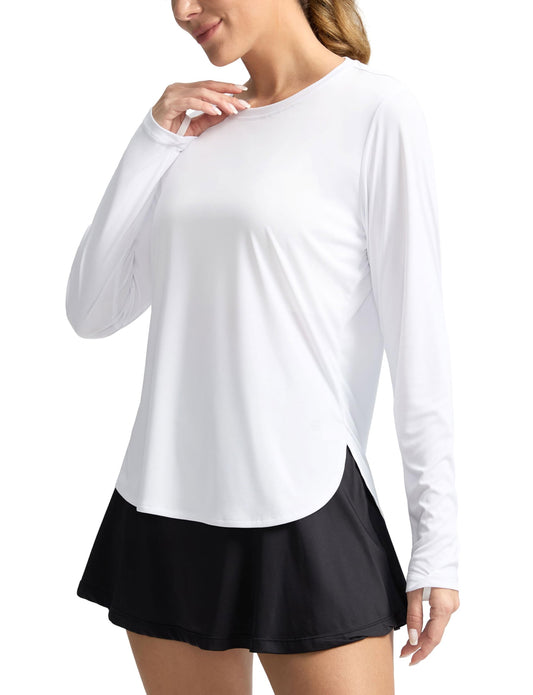 Women's Sun Shirts UPF 50+ Long Sleeve UV Protection Shirt Lightweight Quick Dry Workout Hiking Tops for Women(White,XS)