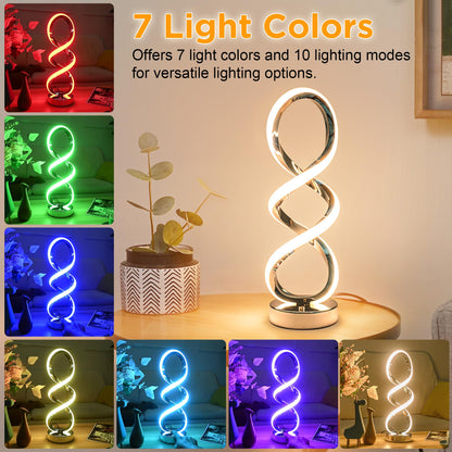 MAYNA Modern Spiral RGB Table Lamp, Touch Dimmable Bedside Lamp, 7 Colors 10 Light Modes Spiral Design Table Lamp, Unique Nightstand Lamp for Living Room, Bedroom, Cool Lamps for Ideal Gift