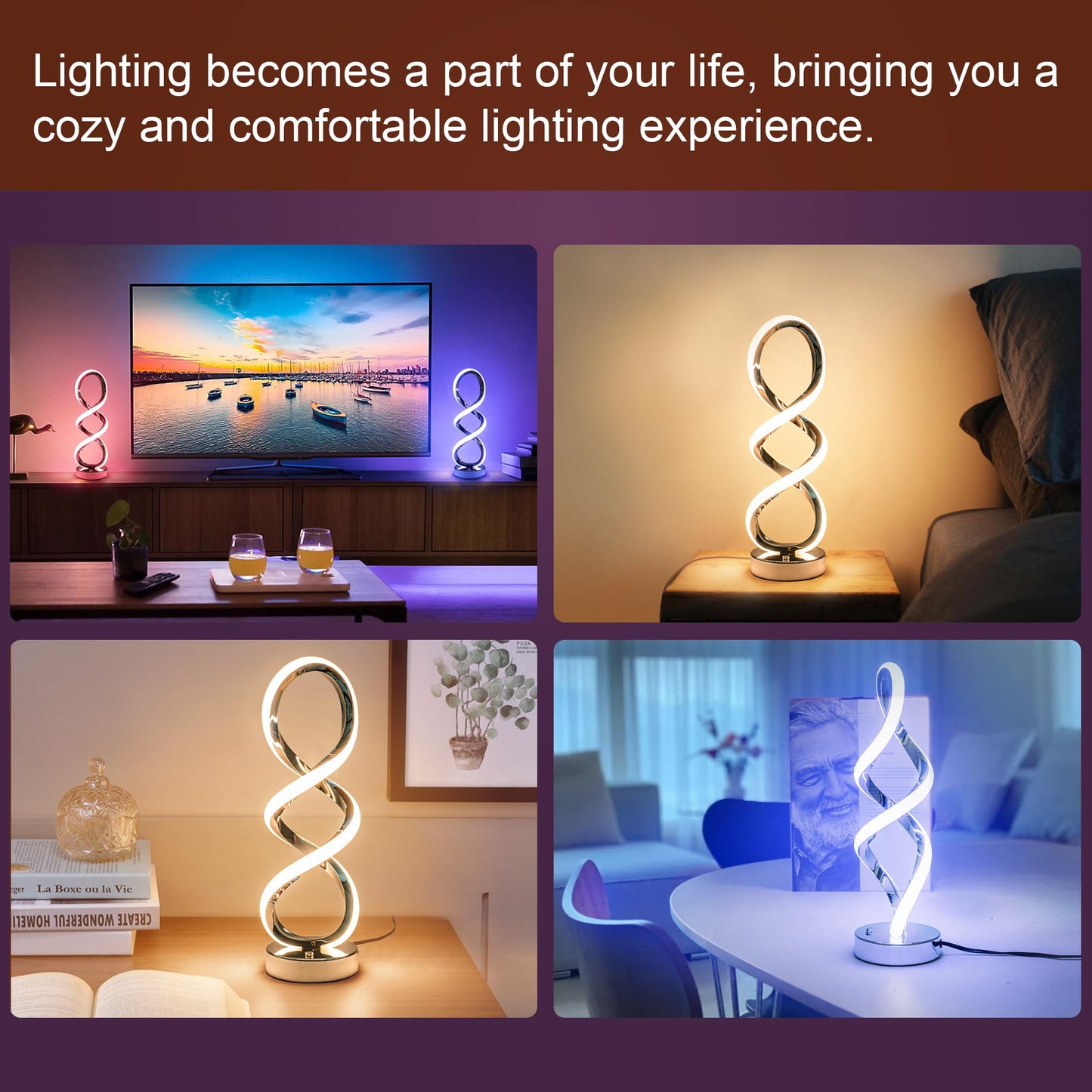 MAYNA Modern Spiral RGB Table Lamp, Touch Dimmable Bedside Lamp, 7 Colors 10 Light Modes Spiral Design Table Lamp, Unique Nightstand Lamp for Living Room, Bedroom, Cool Lamps for Ideal Gift