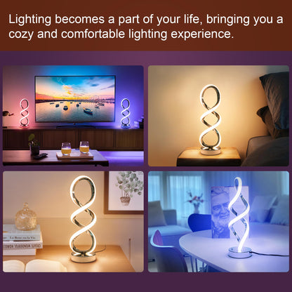 MAYNA Modern Spiral RGB Table Lamp, Touch Dimmable Bedside Lamp, 7 Colors 10 Light Modes Spiral Design Table Lamp, Unique Nightstand Lamp for Living Room, Bedroom, Cool Lamps for Ideal Gift