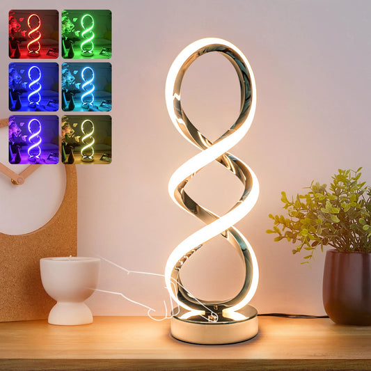 MAYNA Modern Spiral RGB Table Lamp, Touch Dimmable Bedside Lamp, 7 Colors 10 Light Modes Spiral Design Table Lamp, Unique Nightstand Lamp for Living Room, Bedroom, Cool Lamps for Ideal Gift