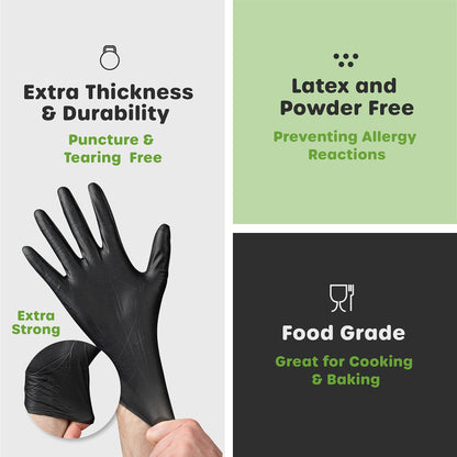 Comfy Package [100 Count] Black Nitrile Gloves Disposable Latex Free, 6 Mil Extra Strength, Powder Free, Chemical Resistant, Textured Fingertips - Large