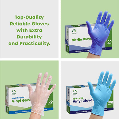 Comfy Package [100 Count] Black Nitrile Gloves Disposable Latex Free, 6 Mil Extra Strength, Powder Free, Chemical Resistant, Textured Fingertips - Large